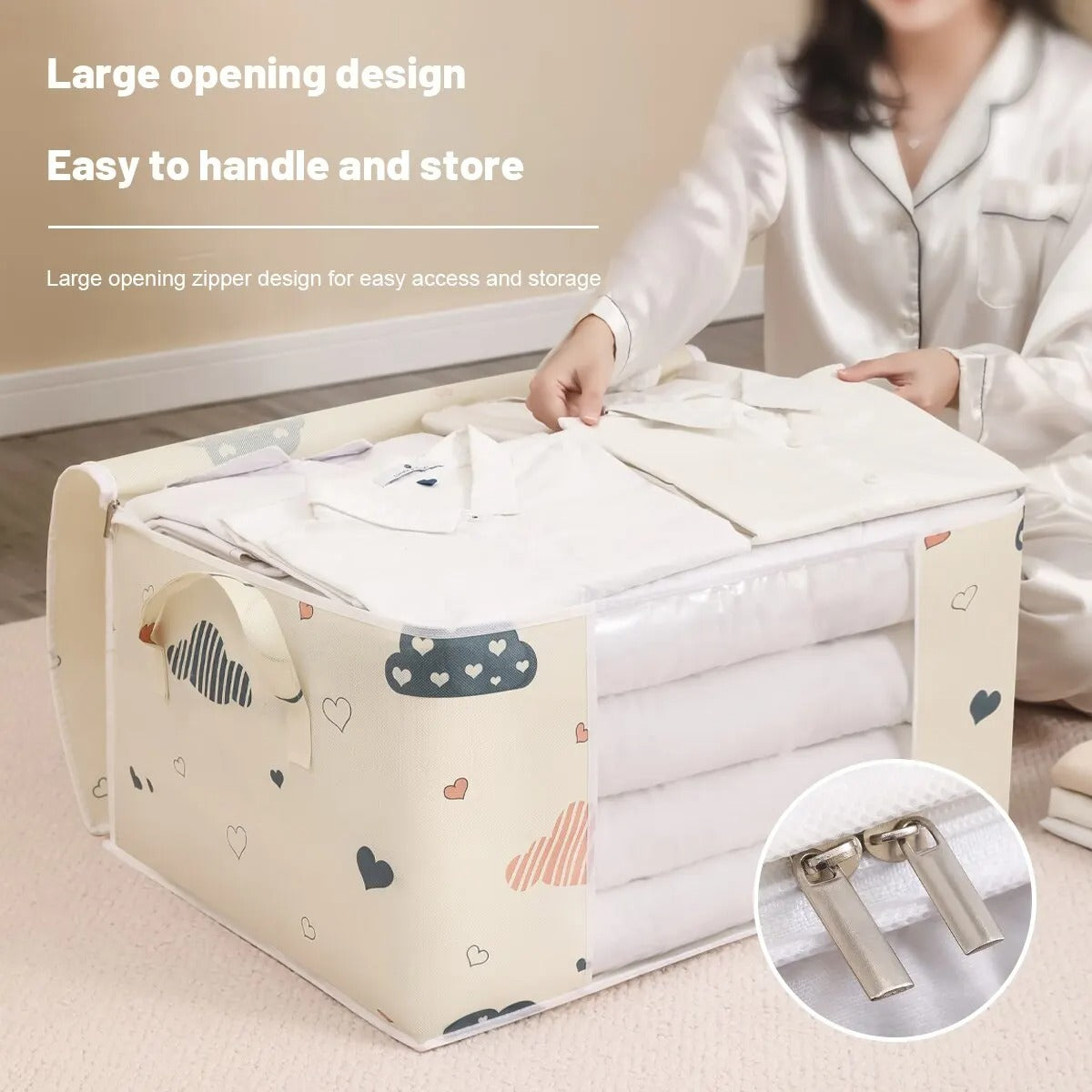 حقيبة تخزين كبيرة – منظم قابل للطي للملابس والمفروشات | Large Capacity Storage Bag – Foldable Organizer for Clothes & Bedding