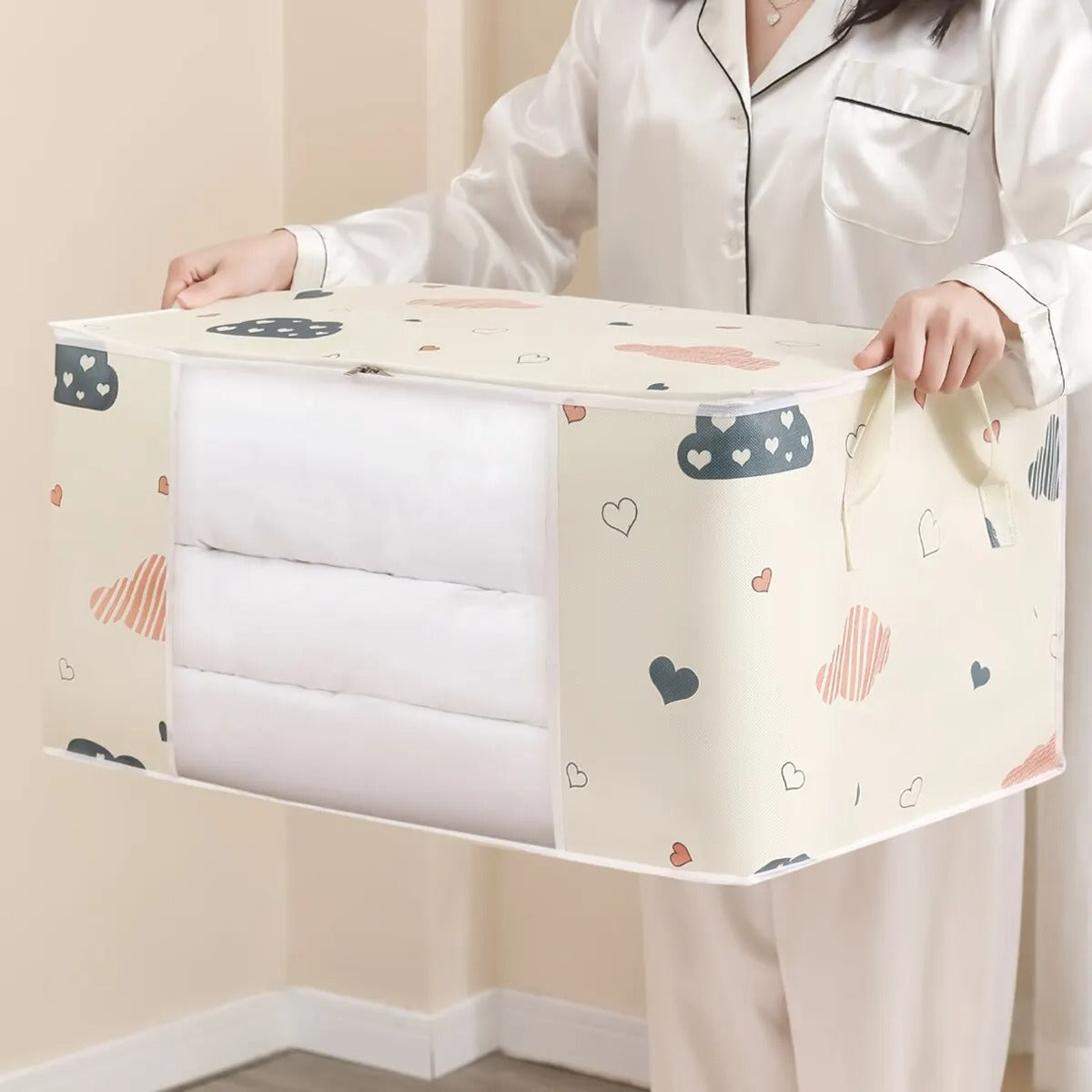 حقيبة تخزين كبيرة – منظم قابل للطي للملابس والمفروشات | Large Capacity Storage Bag – Foldable Organizer for Clothes & Bedding